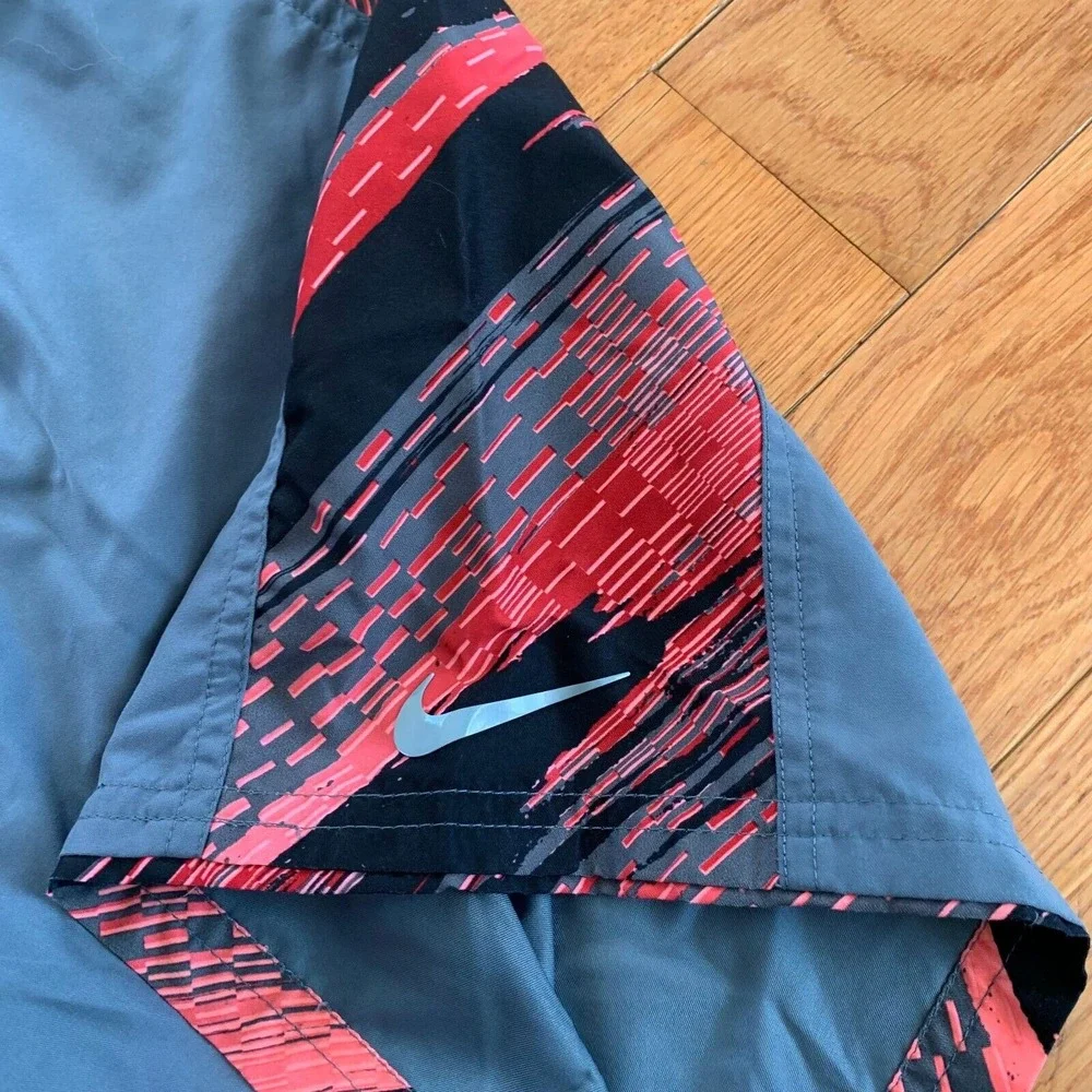 Nike Swim Trunks Mens‎ L Gray Pink Board Shorts Swoosh Swim 80's Vibe